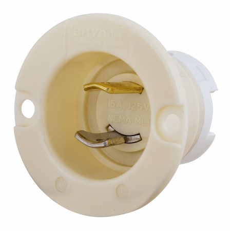 Bryant Midget Flanged Locking Inlet, 15 A, 125V AC, 2 Pole, Screw Terminals 7466NM